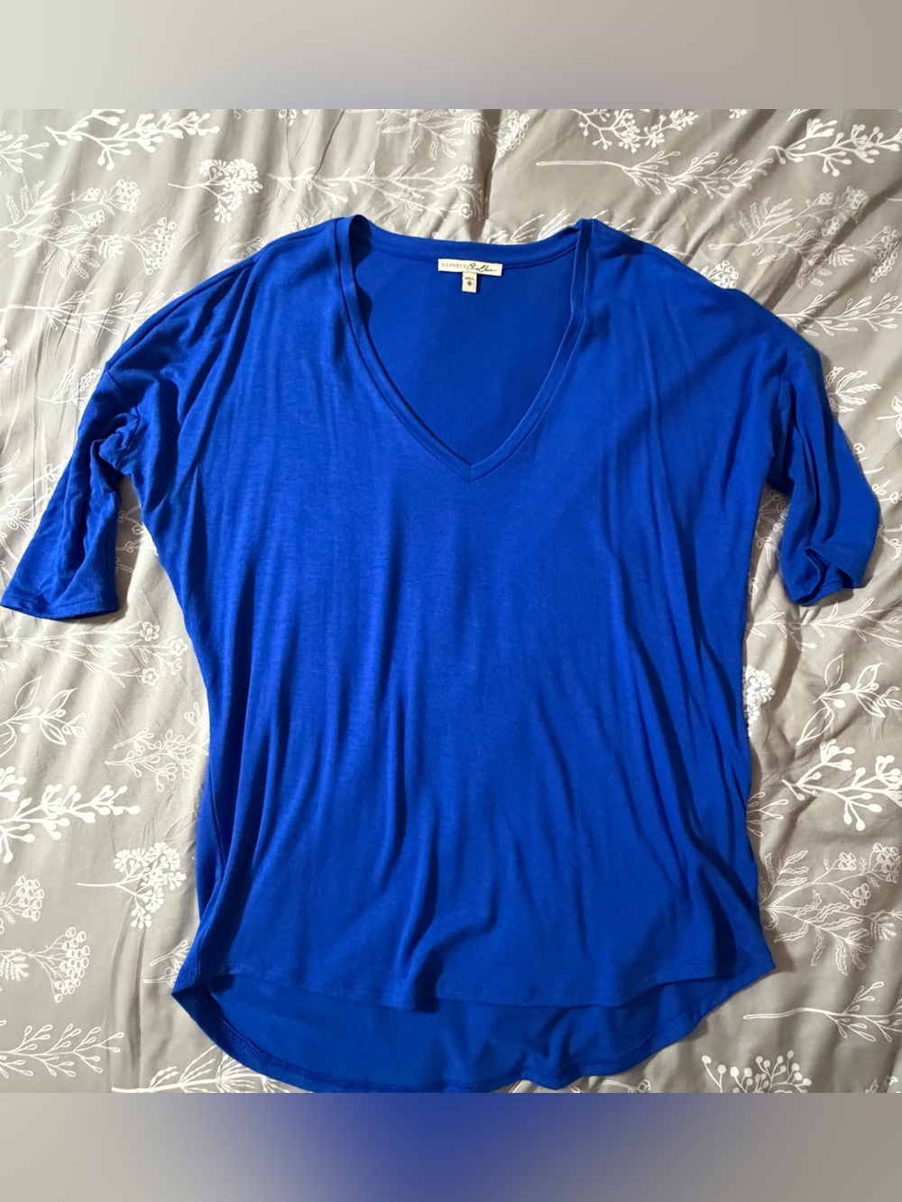 Express Womens V-Neck Short Sleeve Top - Royal Blue